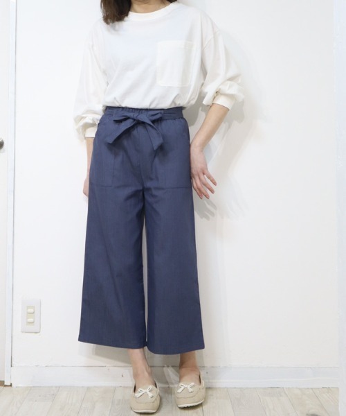 DISKEEN SURE（ディスキーンシュアー）の「ライトオンスで晩夏初秋にぴったり！ウエストリボンワイドパンツ（その他パンツ・レディース・グレー/ネイビー/カーキブラウン・LARGE/MEDIUM）」の7枚目の写真
