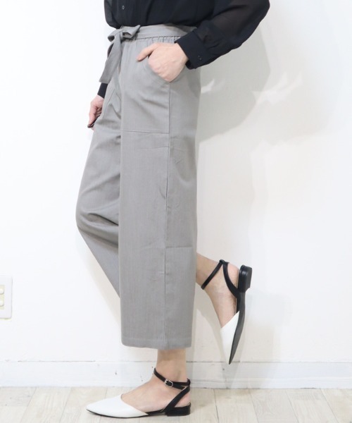 DISKEEN SURE（ディスキーンシュアー）の「ライトオンスで晩夏初秋にぴったり！ウエストリボンワイドパンツ（その他パンツ・レディース・グレー/ネイビー/カーキブラウン・LARGE/MEDIUM）」の6枚目の写真