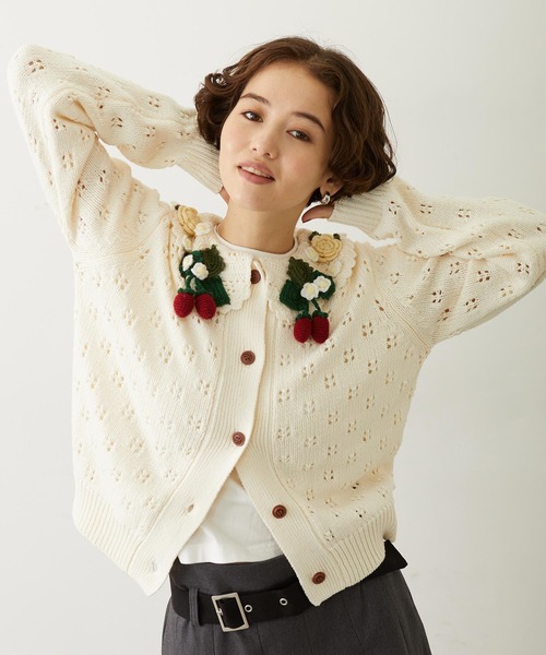 セ*ー様 美品 WONDERFUL WORLD ニットカーディガン いちご スト STRAWBERRY FLOWER KNIT CARDIGAN（カーディガン/ボレロ）｜MILKFED