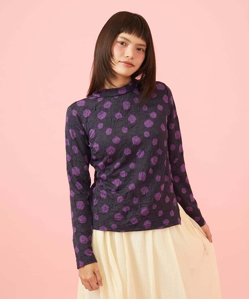 Jocomomola（ホコモモラ）の「【日本製】配色ドットジャカードカットソー（Tシャツ/カットソー・レディース・グリーン/ブラック・40）」の2枚目の写真