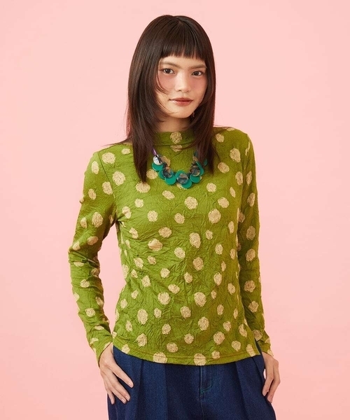 Jocomomola（ホコモモラ）の「【日本製】配色ドットジャカードカットソー（Tシャツ/カットソー・レディース・グリーン/ブラック・40）」の13枚目の写真