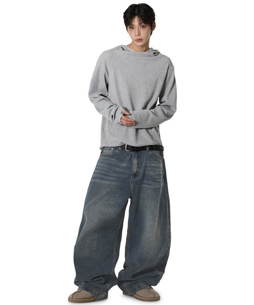 Openyard(オープンヤード)の「『Openyard/オープンヤード』FLATLOCK WAFFLE HOODIE LONG SLEEVE TOP/フード付きフラットロックワッフル長袖Tシャツ(Tシャツ/カットソー・メンズ・ブラック/グレー・M/L)」の15枚目の写真