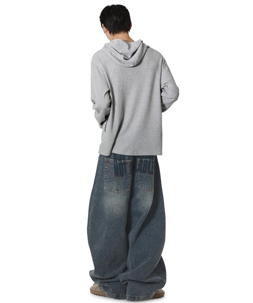 Openyard(オープンヤード)の「『Openyard/オープンヤード』FLATLOCK WAFFLE HOODIE LONG SLEEVE TOP/フード付きフラットロックワッフル長袖Tシャツ(Tシャツ/カットソー・メンズ・ブラック/グレー・M/L)」の14枚目の写真