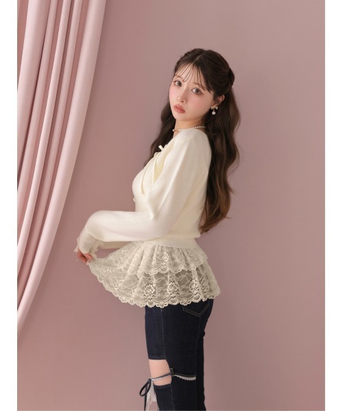 M me eme（エムミーエメ）の「Lace frill peplum knit three piece tops(eme10634)（ニット/セーター・レディース・ピンク/アイボリー/ブルー・FREE）」の7枚目の写真