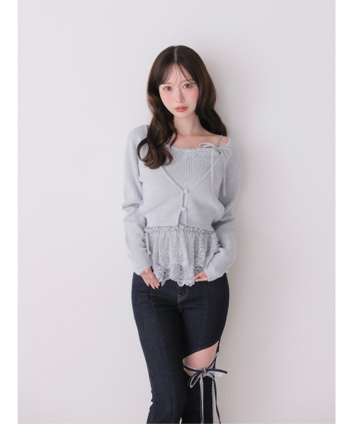 M me eme（エムミーエメ）の「Lace frill peplum knit three piece tops(eme10634)（ニット/セーター・レディース・ピンク/アイボリー/ブルー・FREE）」の15枚目の写真
