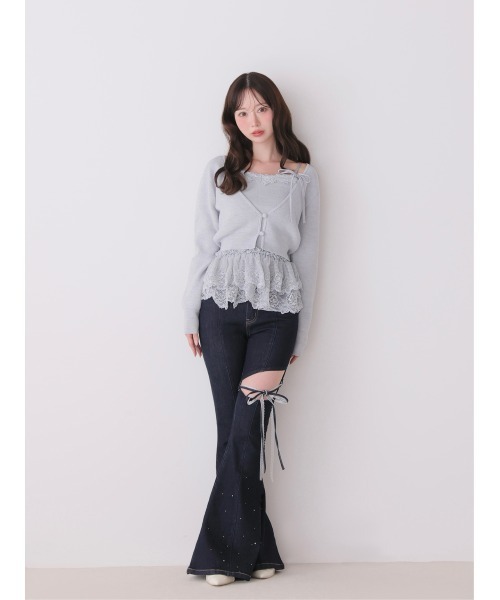 M me eme（エムミーエメ）の「Lace frill peplum knit three piece tops(eme10634)（ニット/セーター・レディース・ピンク/アイボリー/ブルー・FREE）」の16枚目の写真