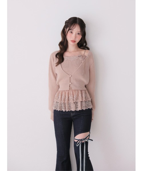 M me eme（エムミーエメ）の「Lace frill peplum knit three piece tops(eme10634)（ニット/セーター・レディース・ピンク/アイボリー/ブルー・FREE）」の13枚目の写真
