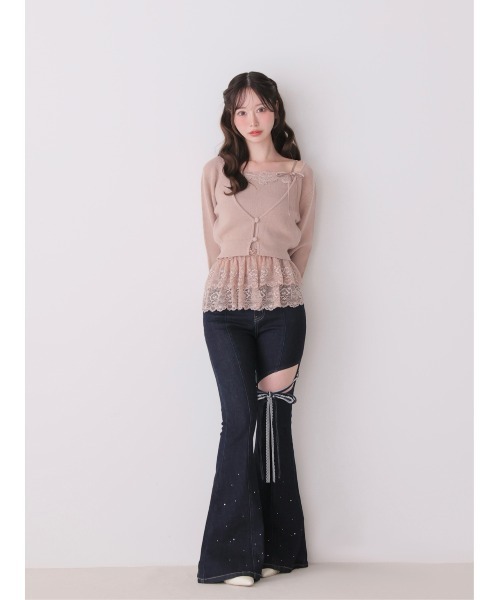 M me eme（エムミーエメ）の「Lace frill peplum knit three piece tops(eme10634)（ニット/セーター・レディース・ピンク/アイボリー/ブルー・FREE）」の14枚目の写真