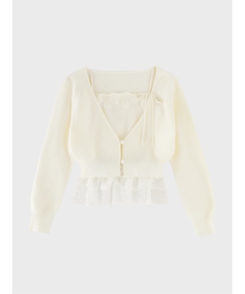 M me eme（エムミーエメ）の「Lace frill peplum knit three piece tops(eme10634)（ニット/セーター・レディース・ピンク/アイボリー/ブルー・FREE）」の4枚目の写真