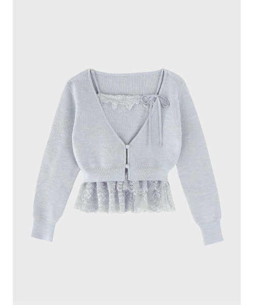 M me eme（エムミーエメ）の「Lace frill peplum knit three piece tops(eme10634)（ニット/セーター・レディース・ピンク/アイボリー/ブルー・FREE）」の6枚目の写真