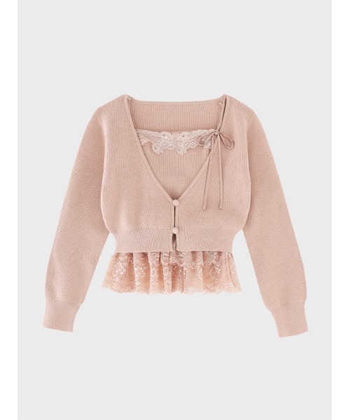 M me eme（エムミーエメ）の「Lace frill peplum knit three piece tops(eme10634)（ニット/セーター・レディース・ピンク/アイボリー/ブルー・FREE）」の5枚目の写真