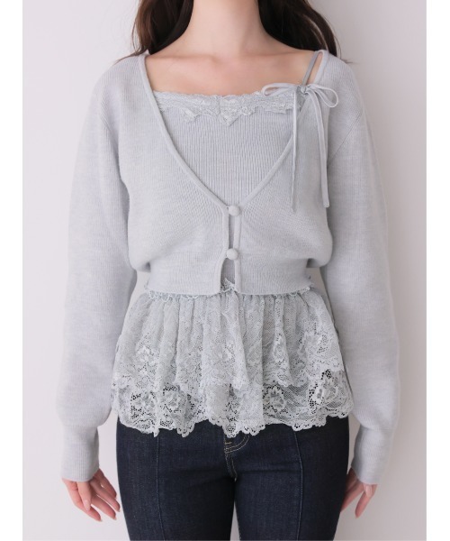 M me eme（エムミーエメ）の「Lace frill peplum knit three piece tops(eme10634)（ニット/セーター・レディース・ピンク/アイボリー/ブルー・FREE）」の17枚目の写真