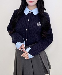 シャツレイヤード風ケーブルニット