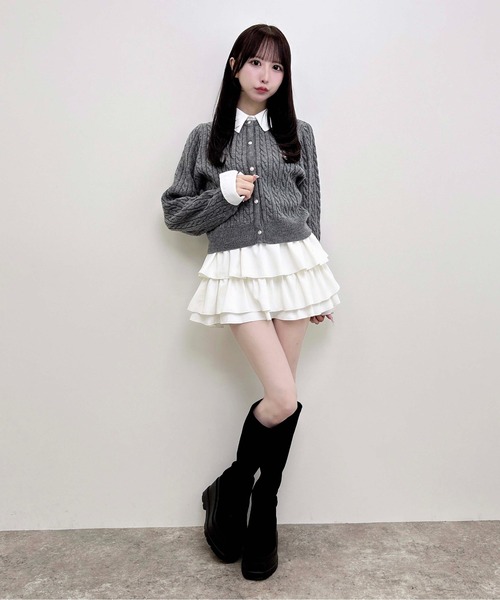 INGNI(イング)の「シャツレイヤード風ケーブルニット(ニット/セーター・レディース・ブラック×ホワイト/グレー×ホワイト/ワイン系2/ネイビー系8・M)」の21枚目の写真