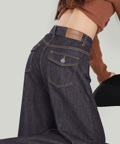semuse(セミューズ)の「ハイウエストワイドデニムパンツ(デニムパンツ・レディース・インディゴブルー・L/M/S)」の1枚目の写真