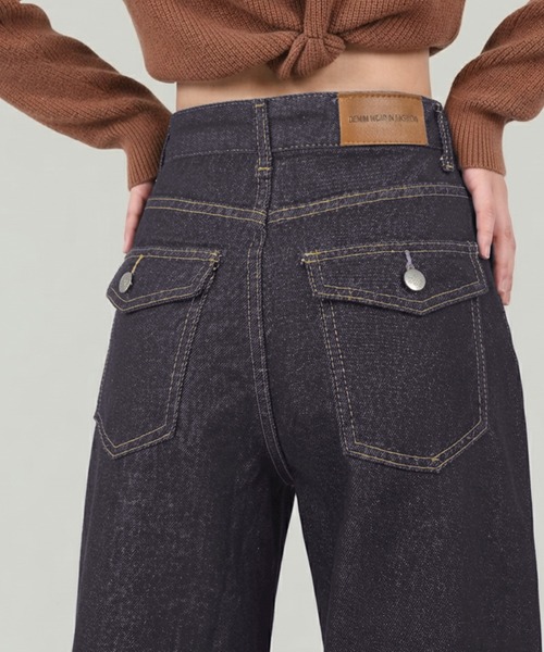 semuse(セミューズ)の「ハイウエストワイドデニムパンツ(デニムパンツ・レディース・インディゴブルー・L/M/S)」の2枚目の写真