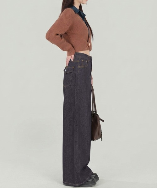 semuse(セミューズ)の「ハイウエストワイドデニムパンツ(デニムパンツ・レディース・インディゴブルー・L/M/S)」の5枚目の写真