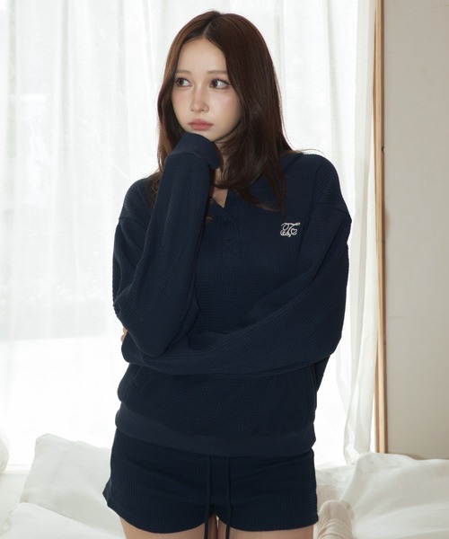 TITTY&CO.(ティティーアンドコー)の「ワッフルフーディーセットアップ(セットアップ・レディース・ピンク/ネイビー/アイボリー・FREE)」の2枚目の写真