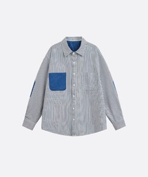 Vertical Stripe Contrast Patch Pocket Shirt
