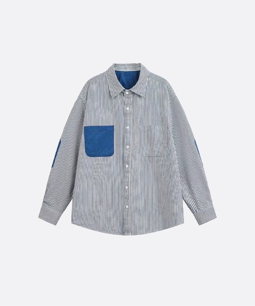 U:UME(ユーム)の「Vertical Stripe Contrast Patch Pocket Shirt(シャツ/ブラウス・メンズ・ブルー・MEDIUM/XX-LARGE/X-LARGE/LARGE)」の1枚目の写真