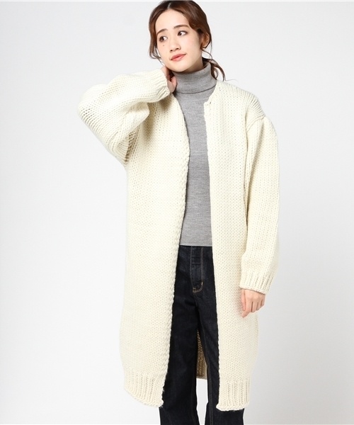 SLY（スライ）の「HAND MADE WOOL KNIT GOWN（その他アウター・レディース・マルチ/ピンク系その他/オフホワイト・FREE）」の9枚目の写真