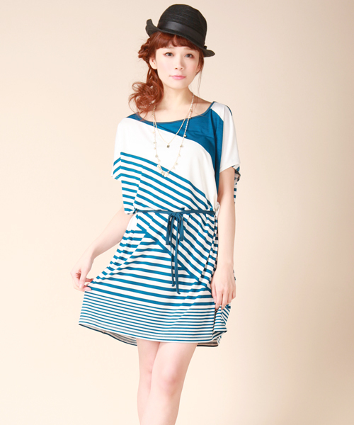 INTERPLANET WINGS(インタープラネットウィング)の「MIXボーダーカットワンピース(ワンピース・レディース・ホワイト/ベージュ/ブルー・38)」の3枚目の写真