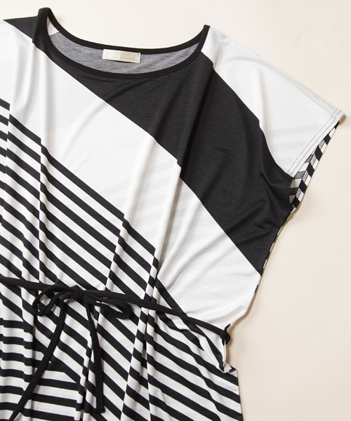 INTERPLANET WINGS(インタープラネットウィング)の「MIXボーダーカットワンピース(ワンピース・レディース・ホワイト/ベージュ/ブルー・38)」の6枚目の写真