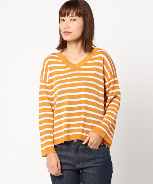 panasea（パナシア）の「定番Vネックボーダーニットプルオーバー（ニット/セーター・レディース・ブラック/ベージュ/レッド/イエロー/ブルー・FREE）」の4枚目の写真