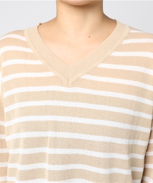 panasea（パナシア）の「定番Vネックボーダーニットプルオーバー（ニット/セーター・レディース・ブラック/ベージュ/レッド/イエロー/ブルー・FREE）」の6枚目の写真