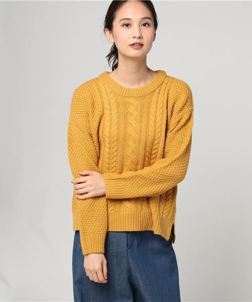 Honeys（ハニーズ）の「【洗濯機で洗える】ケーブル編プルオーバー（ニット/セーター・レディース・ブラック/レッド/オフホワイト/サックスブルー/ピンク/イエロー/グリーン/杢グレー/ラベンダー・L/LL/M/S）」の8枚目の写真