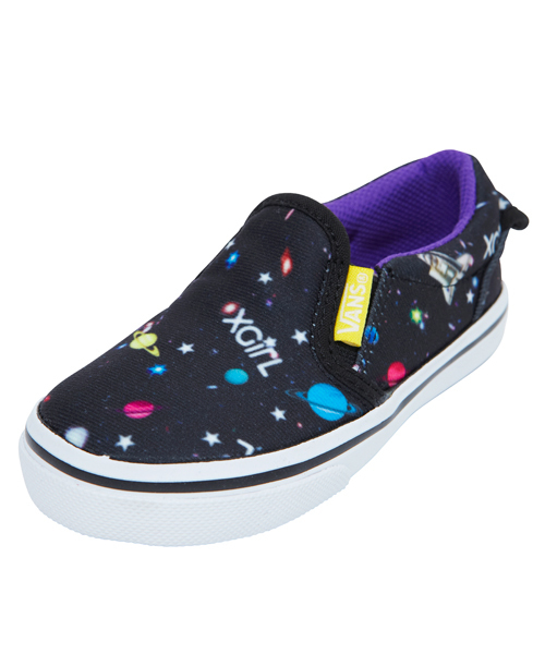 X-girl Stages（エックスガールステージス）の「XGS★ × VANS SLIP-ON “SPACE FLIGHT”（スニーカー・キッズ・ブラック・14/15 /16/17/18/19/20/21）」の4枚目の写真