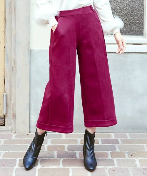 KOBE LETTUCE（コウベレタス）の「フェイクスエード裾折返しクロップド丈ワイドパンツ/レディース/ガウチョ/ボトムス[M1929]神戸レタス（その他パンツ・レディース・ブラック/ブラウン/カーキ/ピンク/アイボリー/マスタード/グレー系その他/ピンク系その他/ベージュ系その他2/チャコールグレー・FREE）」の10枚目の写真