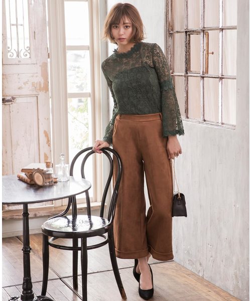 KOBE LETTUCE（コウベレタス）の「フェイクスエード裾折返しクロップド丈ワイドパンツ/レディース/ガウチョ/ボトムス[M1929]神戸レタス（その他パンツ・レディース・ブラック/ブラウン/カーキ/ピンク/アイボリー/マスタード/グレー系その他/ピンク系その他/ベージュ系その他2/チャコールグレー・FREE）」の15枚目の写真