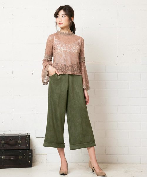 KOBE LETTUCE（コウベレタス）の「フェイクスエード裾折返しクロップド丈ワイドパンツ/レディース/ガウチョ/ボトムス[M1929]神戸レタス（その他パンツ・レディース・ブラック/ブラウン/カーキ/ピンク/アイボリー/マスタード/グレー系その他/ピンク系その他/ベージュ系その他2/チャコールグレー・FREE）」の19枚目の写真