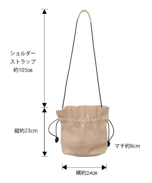 select MOCA(セレクトモカ)の「フェイクレザー巾着ショルダーバッグ(ソフトフェイクレザーミニマルバッグ)(ショルダーバッグ・レディース・ブラック/ベージュ/カーキ・FREE)」の21枚目の写真