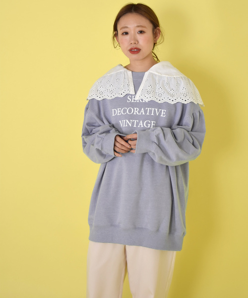 w closet（ダブルクローゼット）の「ロゴプリント入りボリューム袖スウェット（スウェット・レディース・サックスブルー/スモークグレー/グレー系その他・FREE）」の3枚目の写真