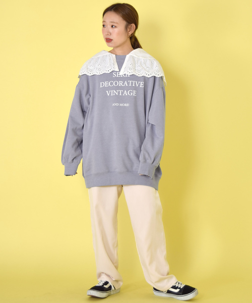 w closet（ダブルクローゼット）の「ロゴプリント入りボリューム袖スウェット（スウェット・レディース・サックスブルー/スモークグレー/グレー系その他・FREE）」の10枚目の写真