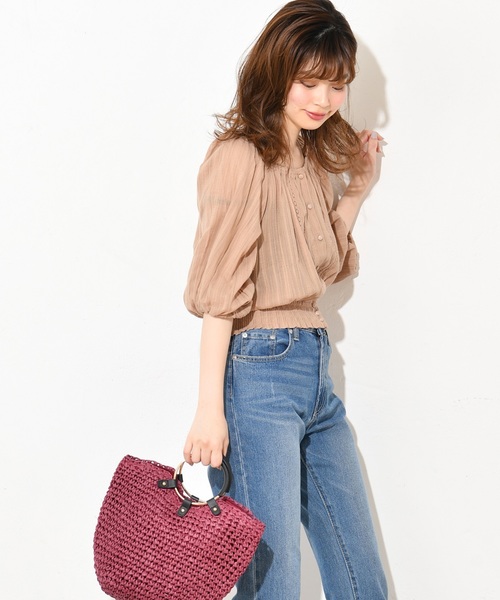 natural couture（ナチュラルクチュール）の「ドットドビーボリューム袖ブラウス（シャツ/ブラウス・レディース・ベージュ/オフホワイト/ミント/ピンクベージュ・FREE）」の9枚目の写真