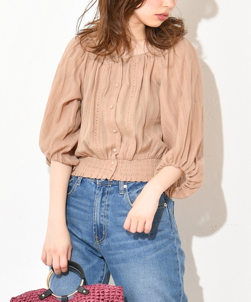 natural couture（ナチュラルクチュール）の「ドットドビーボリューム袖ブラウス（シャツ/ブラウス・レディース・ベージュ/オフホワイト/ミント/ピンクベージュ・FREE）」の10枚目の写真