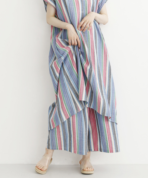 merlot(メルロー)の「マルチストライプワイドパンツ8504(パンツ)」|ブルー