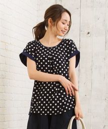 カットソー×布帛切り替えドットプルオーバー【大きいサイズ対応】【9号(M)~19号(5L)】