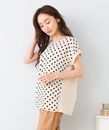カットソー×布帛切り替えドットプルオーバー【大きいサイズ対応】【9号(M)~19号(5L)】