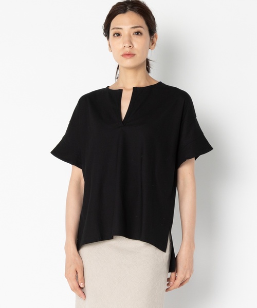HELIOPOLE(エリオポール)の「【吸湿速乾】 スキッパー プルオーバー(Tシャツ/カットソー・レディース・ホワイト/ブラック/ベージュ/クリーム・38)」の3枚目の写真