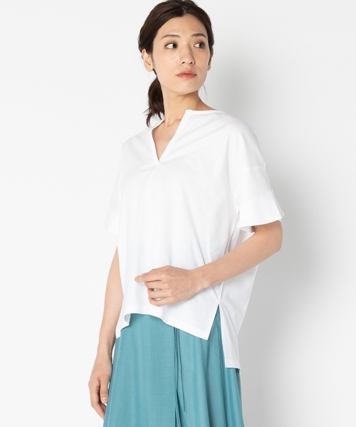 HELIOPOLE(エリオポール)の「【吸湿速乾】 スキッパー プルオーバー(Tシャツ/カットソー・レディース・ホワイト/ブラック/ベージュ/クリーム・38)」の6枚目の写真