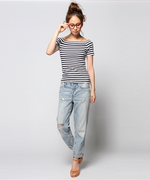 ROSE BUD（ローズバッド）の「LCTT-141152 OFFSHOULDER TOPS（Tシャツ/カットソー・レディース・ネイビー/ブラック/レッド/オフホワイト/ブラック系その他・ONE SIZE）」の9枚目の写真