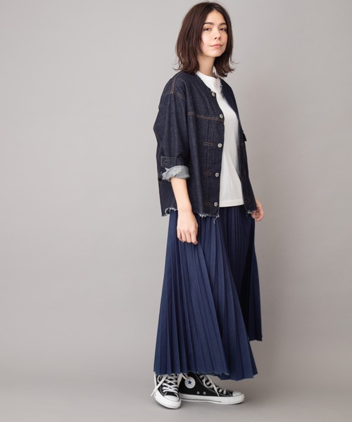 Munich（ミューニック）の「ワンウォッシュデニムノーカラーブルゾン（デニムジャケット・レディース・インディゴブルー・S/XS）」の16枚目の写真