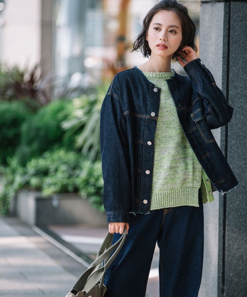 Munich（ミューニック）の「ワンウォッシュデニムノーカラーブルゾン（デニムジャケット・レディース・インディゴブルー・S/XS）」の17枚目の写真