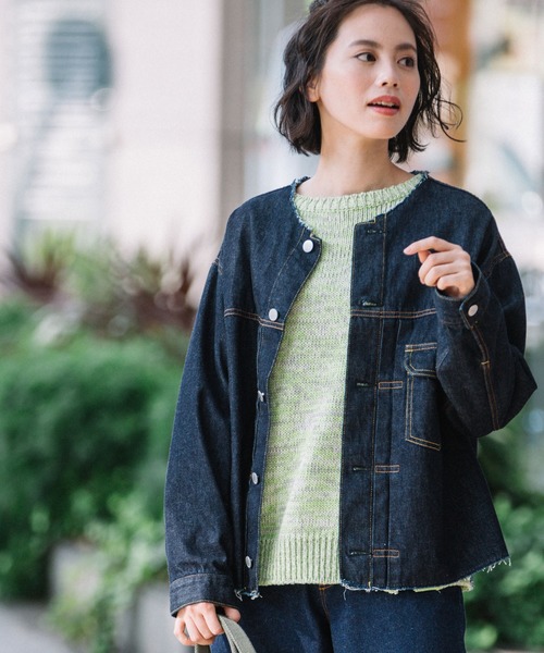 Munich（ミューニック）の「ワンウォッシュデニムノーカラーブルゾン（デニムジャケット・レディース・インディゴブルー・S/XS）」の20枚目の写真