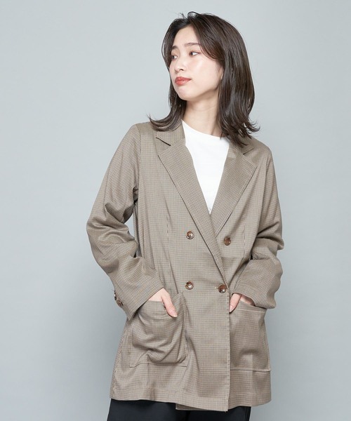 CIAOPANIC(チャオパニック)の「チェック柄ベルト付きテーラードジャケット(テーラードジャケット)」|ブラウン