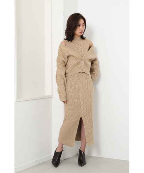 ミックスケーブルニットワンピース ワンピース Rienda リエンダ のファッション ワンピース セール